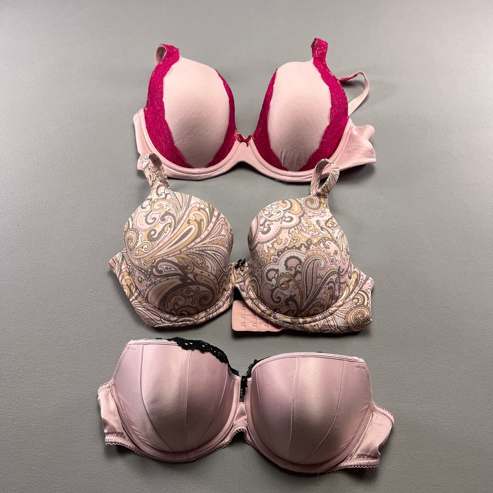 Set Of 3 Soma Embraceable Full Coverage Lace Trim Bra Women 34DD Multi Underwire